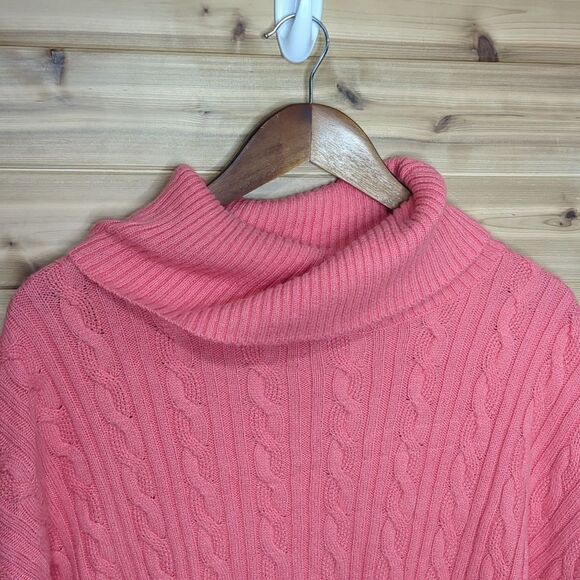 Talbots Sweater Womens 3X Coral Cowl Neck Cable Knit Spring Colorful - Picture 2 of 8